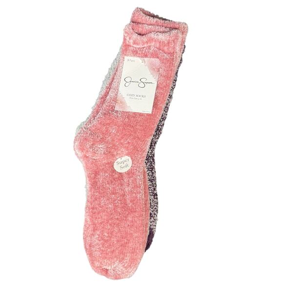 New Set of 3 Jessica Simpson Fuzzy Socks Pink Gray Purple Size 4-10 Cozy Comfy - Picture 1 of 6